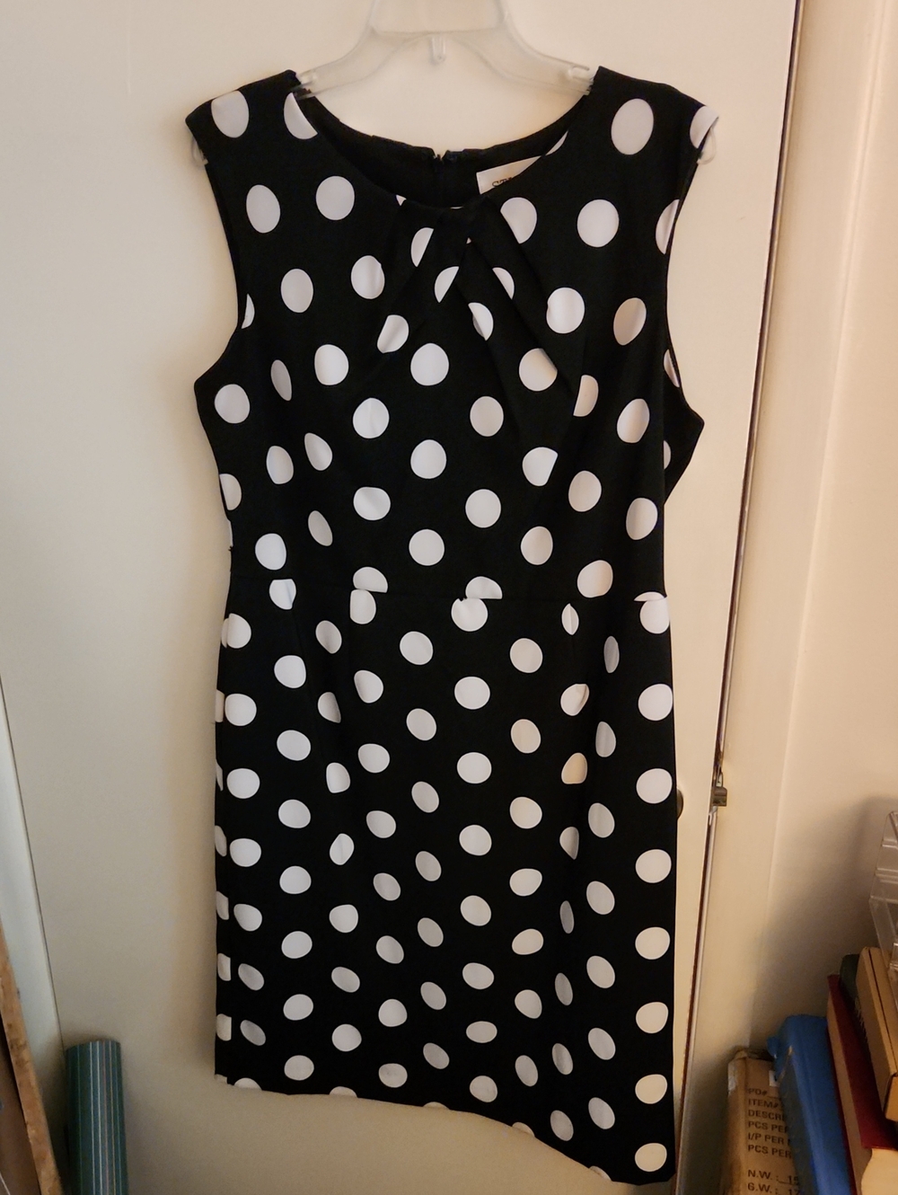 Sleeveless Black and White Polka Dot Sheath Dress Size 14